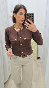 CARDIGAN PATTA MARRONE  ART.3667